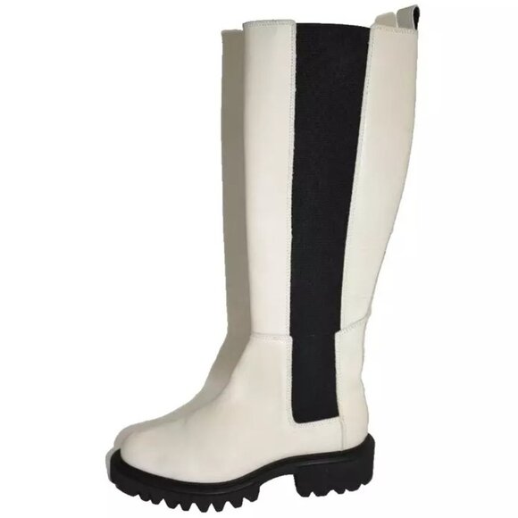 New! AllSaints Maeve Knee High Chelsea Boot White Leather 37 7 US DD429 - Picture 3 of 6